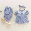 Plaid rompers for baby Brother and Sister Puff Sleeve Bodysuit with Hair Belt Twin Outfits Boy clothes for Girl Toddler Newborns G220510