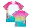 sublimation Bleached Polyester Shirt Leopard Print Vintage Graphic T-Shirt Heat Transfer Blank Casual Short Sleeve