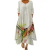 Casual jurken voor vrouwen 2022 Bloemprint Vintage Loose Lady Long Dress Elegant Beach Dameskleding