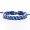 Bracelet Vintage en corde de coton bleu pour femmes et hommes, tissage porte-bonheur, réglable, à la main, bijoux de Couple