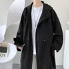 Men's Trench Coats Fashion Hong Kong Zipper Jacket Long Coat Men High Quality Slim Fit Solid Color Youth Men's Size PlusMen's