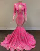 Sexy Aso Fuchsia Ebi Lace African Mermaid Prom 2022 for Black Girls Sparkly Sequin Birthday Party Dress Evening Gowns Robe De Bal