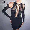 INGOO Goth Dark Cyber Women Hollow Out Dress Punk Black Autumn Sexy Off Shoulder Mini Bodycon Dresses Long Sleeve Y2k Streetwear G220414