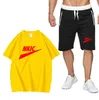 Conjunto de chándales de verano para hombre, camisetas informales nuevas, pantalones cortos, conjuntos de 2 piezas, chándal para hombre 2023, ropa deportiva, chándal transpirable, estampado de LOGOTIPO de marca para hombre