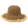 Breda brim hattar sommar kvinnor virkning stickad stråhatt vågig solskyddsmedel strandkap cap sunhat utomhus anti uv bowknot sun panama hatwide pros22