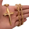 Chains Gold Tone Jesus Cross Pendant Necklace Stainless Steel Men Jewelry Byzantine Link Chain Christian Gift Wholesale