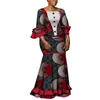 BintaRealWax Vestido de dos piezas Traje de falda estampado africano para mujer Fiesta Boda Ropa tradicional Blusa superior + Falda larga de tubo 2 piezas Conjuntos de ropa WY5240