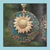 Dangle Chandelier Earrings Jewelry Sunflower Blue Round Ear Pendants Lady Double Deck Earring Fashion Bohemia Retro Alloy Drop Delivery 20