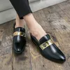 Zapatos De vestir De negocios, mocasines italianos para Hombre, Zapatos De cuero decorativos De Metal puntiagudos negros, Zapatos De banquete De boda para Hombre