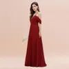 빨간 신부 들러리 드레스 디자이너 A 라인 스파게티 스트랩 등이없는 긴 쉬폰 여름 컨트리 웨딩 게스트 게스트 메이드 명예 가운 맞춤형 50 색 BM3002