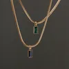 Pendant Necklaces Gold Plated Stainless Steel Snake Chain Square Zircon Emerald Black Bone Choker Necklace For Women Gift Neck Jew2815
