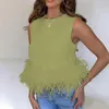 Kadın T-Shirt Geri Zip Kolsuz Panel Tüy Tank Top Bluz Kadın Üstleri Artı Boyutu Giyim Seksi Gömlek Kadın