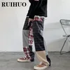 RUIHUO Patchwork Plaid Streetwear Broek Mannen Kleding Koreaanse Mode Heren Broek Joggers 3XL Lente Arrivals 220726
