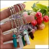 Nyckelringar Natural Stone Chain Ring Hexagonal Prism Keychain Amethyst Rose Quartz Tigers Eye Opal Crystal Keyring Cars Carshop2006 DHQBT