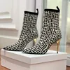 22SS Stiletto Heeled Women Boots 여성 발목 오토바이 부티 소녀 걸 걷기 양말 부츠 가을 겨울 기사 부티 하이힐 캐주얼 뮬 신발 모임