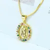 Pendant Necklaces Gold Color Vermeil Virgin Mary Medallion In Round Shape CZ Pave Dainty For Women Necklace4735341