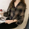 Kvinnors blusar skjortor Vogorsean Summer Women Blus Shirt 2022 7/10 Sleeve Chiffon Loose BF Wind Larory Plaid Leisure Womens Topswome