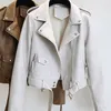 Ailegogo Spring Awumn Women Fauxe Leather Jacket Streatwear Khaki кожаный пальто байкер Moto Jacket с ремнем женская верхняя одежда 220815