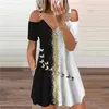 Borboletas 3D Imprimir vestido de moda elegante vestido das mulheres zíper de verão v-pescoço fora do ombro casual mini vestidos de grandes dimensões 220406