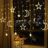 Andra festliga partier LED -stjärna Moon Curtain Light Solar Stars Light Fjärrkontrollrum Garden Camping Decoration Christmas Day Lights