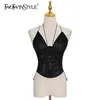 TWOTWINSTYLE Sexy Vest Tops For Women Halter Sleeveless Backless Short Camis Vests Female Summer Fashion Clothing 220318