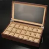 Watch Boxes & Cases 21 Grids Home Wooden Storage Box Case For Watches Men Gift With Glass Top