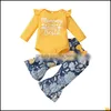 Roupas conjuntos de garotas garotas roupas infantil letra voadora de letra topsandflower estampa floral 2pcs/ mxhome dh81y