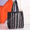 Mini Cute Beaded Straw Women's Tote Bag Soft Shopping Bag for Women 24x7x22cm