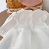 2022 Odzież wiosenna i jesienna nowonarodzona dziewczynka sukienki dziecięce wielowarstwowe wielowarstwowe koronkowe bawełniane romper G220521