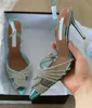 2022 Designer Aquazzura High Heel PVC Pumps Women Sandals Stiletto Heels Green Rhinestones Shiny Summer Luxury Designer Dress Wedding Shoes With Box No361