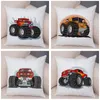 Kudde/dekorativ kudde Cartoon Monster Truck Case Decor Car Print Pillowcase Super Soft Plush Cushion Cover för soffan Hem Barn Rum 4