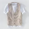 Gilets pour hommes Mans Vintage Linen Suit Vest Slim Material 55% lin 45% coton Male Casual Striped Thin Waistcoat Asian Size M-3XLMen's Luci22