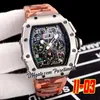 2022 A21j Automatic Mens Watch Steel Case Big Date Skeleton Dial Gray White Camouflage Rubber Strap Super Edition 5 Styles Puretime01 E140-11-03B2