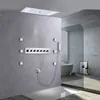 28x15 인치 LED 스테인레스 스틸 샤워 헤드 폭포 폭포 빗출 안개 천장 오목한 욕실 온도 조절 목욕 샤워 세트