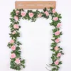 Fleurs décoratives couronnes en soie vigne rose artificielle suspendue pour décoration murale rotin de fausses plantes feuilles guirlandais romantique wedd8223284