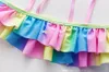 2022 Dziewczyny Księżniczkę Dwukierki Swimsuit Moda Dzieci Split Bikini Zestaw Słodkie Dzieci Rainbow Stripes falbala Spa Beach Swimwear S2069