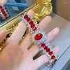 Charm Bracelets Luxury Simulation Ruby Gemstone CZ Bracelet Bangle Women Charms Vintage Eternal Wedding Trendy Jewelry GiftCharm Inte22