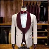 Męskie garnitury Blazers Custom Class Fashion Pink Groom Tuxedos Groomsmen Burgundy Velvet Shawl Lapel Man Suit Wedding Men's Blazer