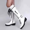 BootsBrand Design Poche Genou Bottes Hautes Talons Chunky Plate-forme Combat Knight Bottes Chaussures Pour Femmes 2022 Fermeture À Glissière Latérale Punk Goth Bottes G220813