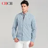 100％純粋な綿の到着の縞模様の格子縞のシャツビジネスカジュアルな高品質のロングスリーブ男性ボタンアップクロス220324