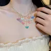 Colar de corrente de borboleta de cristal brilhante colar de corrente de borboleta multicolor de colares de borboleta para joias de moda de festa para presentes