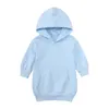 Autumn Kids Girls French Terry Cotton Hoodies Sweatshirt Dress Outfits Solid Long Sleeve Pullover Pocket Sweatshirts5660783