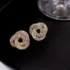 Stud Elegant Full Rhinestone Crystal Geometric Earrings For Women Circles Around Big Wedding Party JewelryStud254C