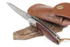 Yeni Damascus Flipper klasör bıçağı VG10 Damascus çelik bıçak gül ağacı   çelik başlıklı bilyalı, deri kılıflı EDC cep bıçakları