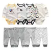 Pamuk 6/8pcs doğumlu erkek bebek kıyafetleri 0-12m sonbahar bodysuits pantolonlar erkek bebek giyim setleri tam kollu bebek kız kıyafetleri 220509