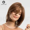 Syntetiska peruker Stil Kvinnors inverterad hårstil med Bangs Brown Short Straight Hair Wig Head Cover Hög temperatur Silk Material Daglig applikation 220527