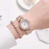 Armbanduhren 2pcs Set Luxus Frauen Rose Gold Uhren Fashion Ladies Quarz Diamant Armbanduhr Elegante weibliche Armbanduhren