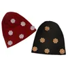 Beanie/Skull Caps Fashion Flower Ribbed Beanie Hat For Women Autumn Winter Soft Warm Knitted Beanies Female Slouchy Solid Color Skullies Elo