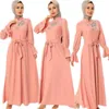 Etnische kleding Moslim vrouwen borduurwerk lange jurk islamitisch Midden -Oosten Dubai Turks Arabisch Abaya Flare Sleeve Maxi Robe met riem