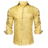 Heren Casual Shirts Geel Goud Paisley Zijde Shirt Lange Mouw voor Mannen Jacquard Mannelijke Business Party Trouwjurk Hi-Tie Design